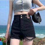 Feynzz Fashion New Summer Women High Waist Button Wigh Leg Jeans Shorts Casual Female Loose Fit Blue Denim Shorts - Image 2