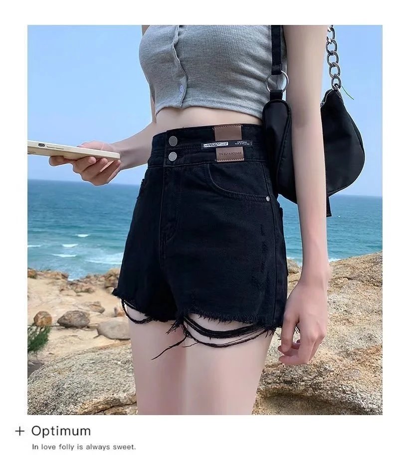 Feynzz Fashion New Summer Women High Waist Button Wigh Leg Jeans Shorts Casual Female Loose Fit Blue Denim Shorts