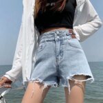 Feynzz Fashion New Summer Women High Waist Button Wigh Leg Jeans Shorts Casual Female Loose Fit Blue Denim Shorts - Image 6