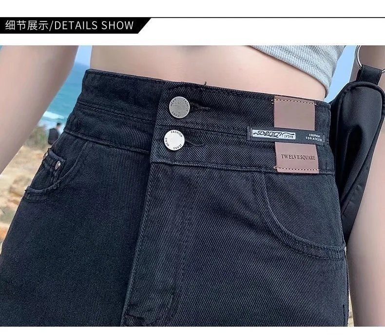Feynzz Fashion New Summer Women High Waist Button Wigh Leg Jeans Shorts Casual Female Loose Fit Blue Denim Shorts