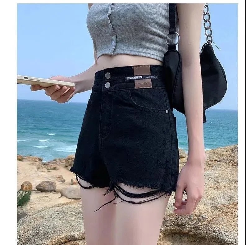 Feynzz Fashion New Summer Women High Waist Button Wigh Leg Jeans Shorts Casual Female Loose Fit Blue Denim Shorts