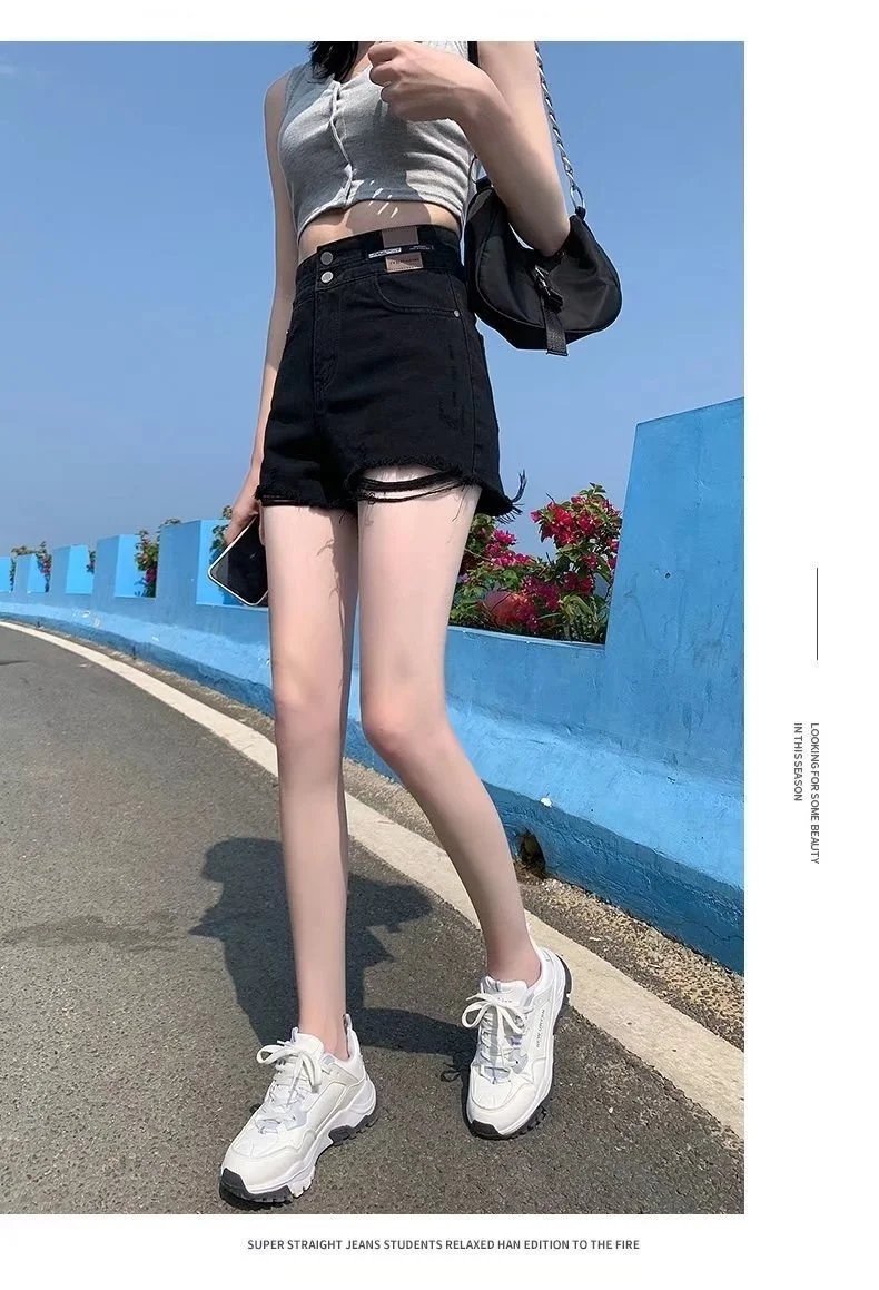 Feynzz Fashion New Summer Women High Waist Button Wigh Leg Jeans Shorts Casual Female Loose Fit Blue Denim Shorts