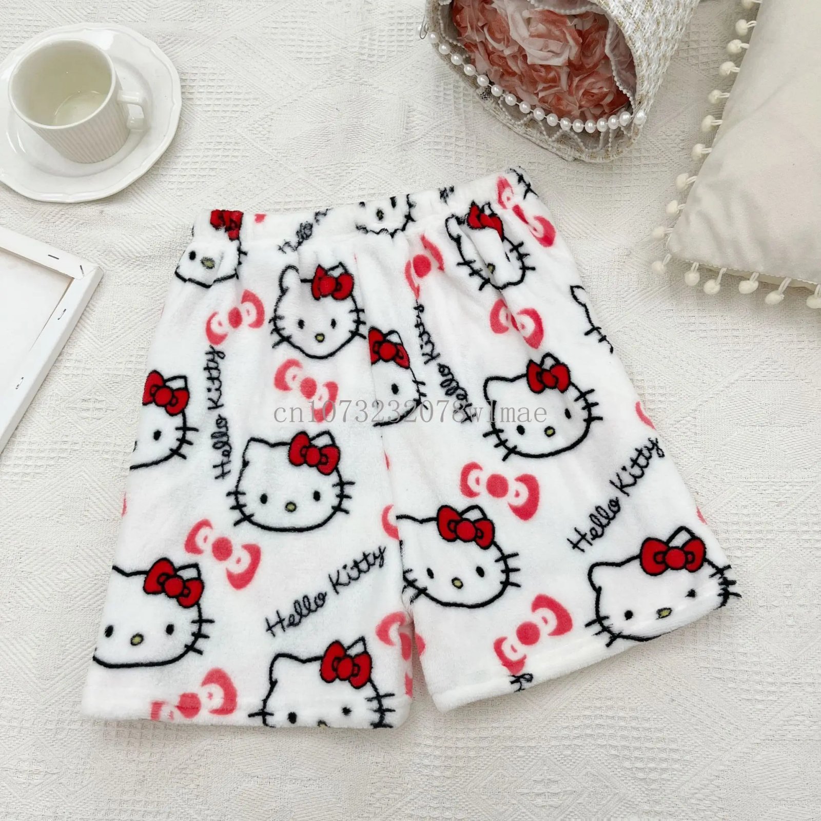 Women Y2k Flannel Pajamas Shorts Cartoon Hello Kitty Fashion Trousers Kawaii Short Pants Elastic Waist Button Casual Home Pants Women Y2k Flannel Pajamas Shorts Cartoon Hello Kitty Fashion Trousers Kawaii Short Pants Elastic Waist Button Casual Home Pants