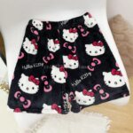 Women Y2k Flannel Pajamas Shorts Cartoon Hello Kitty Fashion Trousers Kawaii Short Pants Elastic Waist Button Casual Home Pants - Image 5