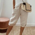 Women Shorts Vintage Style Loose Drawstring Knee-length Pants for Ladies Breathable Elastic Waist with Pockets A Wardrobe - Image 4