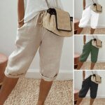 Women Shorts Vintage Style Loose Drawstring Knee-length Pants for Ladies Breathable Elastic Waist with Pockets A Wardrobe - Image 6