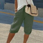 Women Shorts Vintage Style Loose Drawstring Knee-length Pants for Ladies Breathable Elastic Waist with Pockets A Wardrobe - Image 2