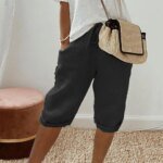Women Shorts Vintage Style Loose Drawstring Knee-length Pants for Ladies Breathable Elastic Waist with Pockets A Wardrobe - Image 3