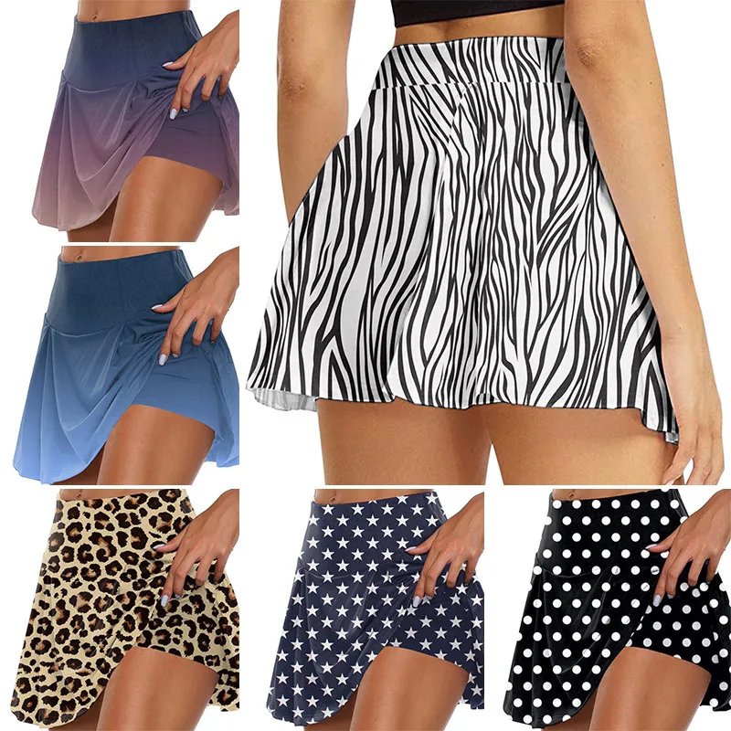 Summer Women Polka Dots Print Skirts Shorts Yoga Shorts Fitness Skirts Girl High Waist Casual Cycling Running Sports Dance Skirt