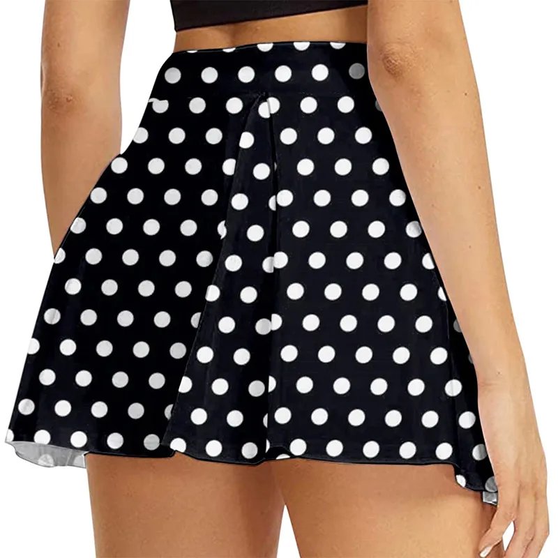 Summer Women Polka Dots Print Skirts Shorts Yoga Shorts Fitness Skirts Girl High Waist Casual Cycling Running Sports Dance Skirt