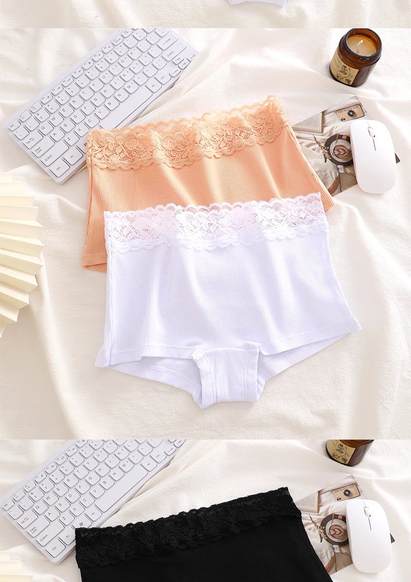 FINETOO Cotton Breathable Panties Patchwork Lace Panty Low Waisted Underwear Skin Friendly Four shorts Women Flat Corner Pants FINETOO Cotton Breathable Panties Patchwork Lace Panty Low Waisted Underwear Skin Friendly Four shorts Women Flat Corner Pants