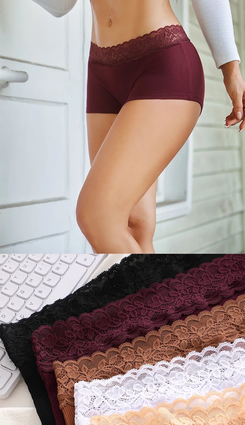 FINETOO Cotton Breathable Panties Patchwork Lace Panty Low Waisted Underwear Skin Friendly Four shorts Women Flat Corner Pants FINETOO Cotton Breathable Panties Patchwork Lace Panty Low Waisted Underwear Skin Friendly Four shorts Women Flat Corner Pants