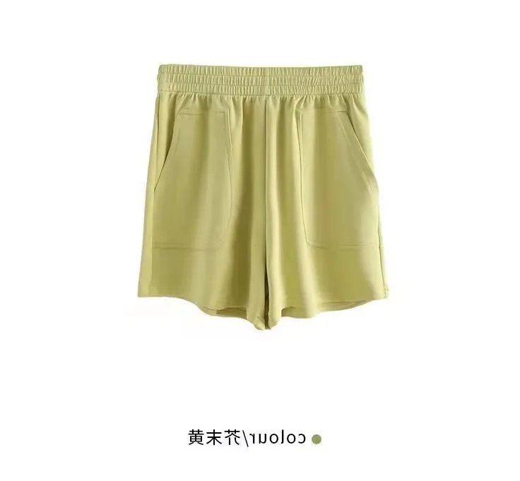 Women's Shorts with Pocket Summer Solid Color High Waist Hot Pants Casual Loose Sports Pants Elastic Waist Girls Cycling Shorts