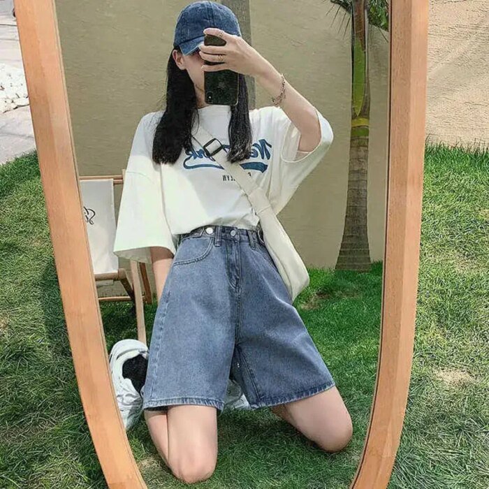 Denim Shorts Women Streetwear High Waist Summer Korean New Harajuku Solid Casual Y2K Female Fashion Baggy - Image 1