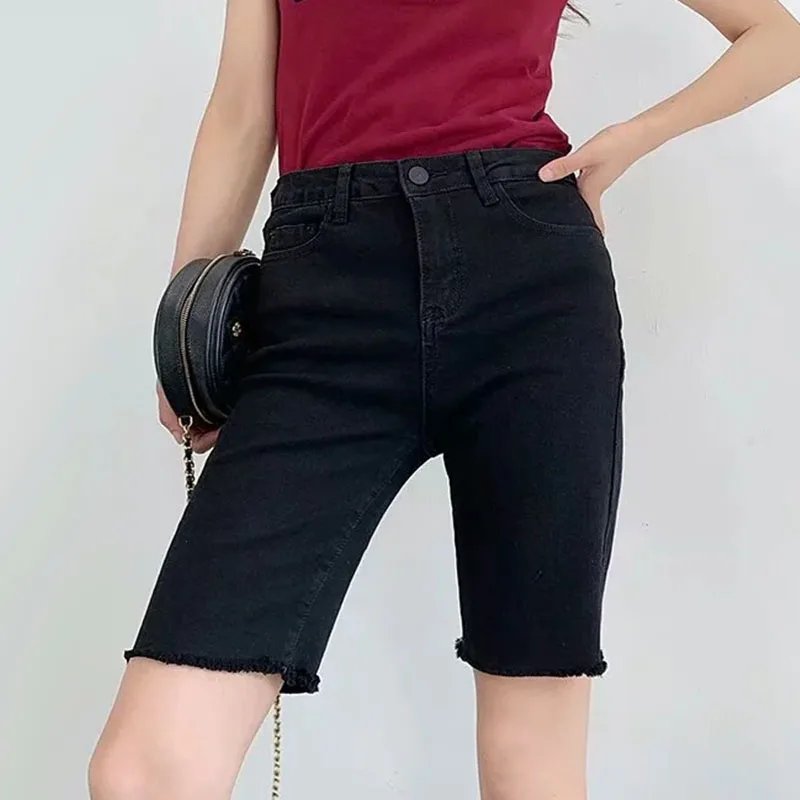 Women High Waist Denim Shorts 2024 Summer Thin Ladies Stretch Skinny Jean Short Pants Solid Color Female Casual Biker Shorts Women High Waist Denim Shorts 2024 Summer Thin Ladies Stretch Skinny Jean Short Pants Solid Color Female Casual Biker Shorts