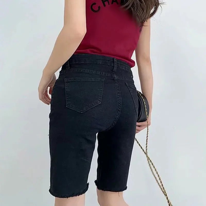 Women High Waist Denim Shorts 2024 Summer Thin Ladies Stretch Skinny Jean Short Pants Solid Color Female Casual Biker Shorts Women High Waist Denim Shorts 2024 Summer Thin Ladies Stretch Skinny Jean Short Pants Solid Color Female Casual Biker Shorts