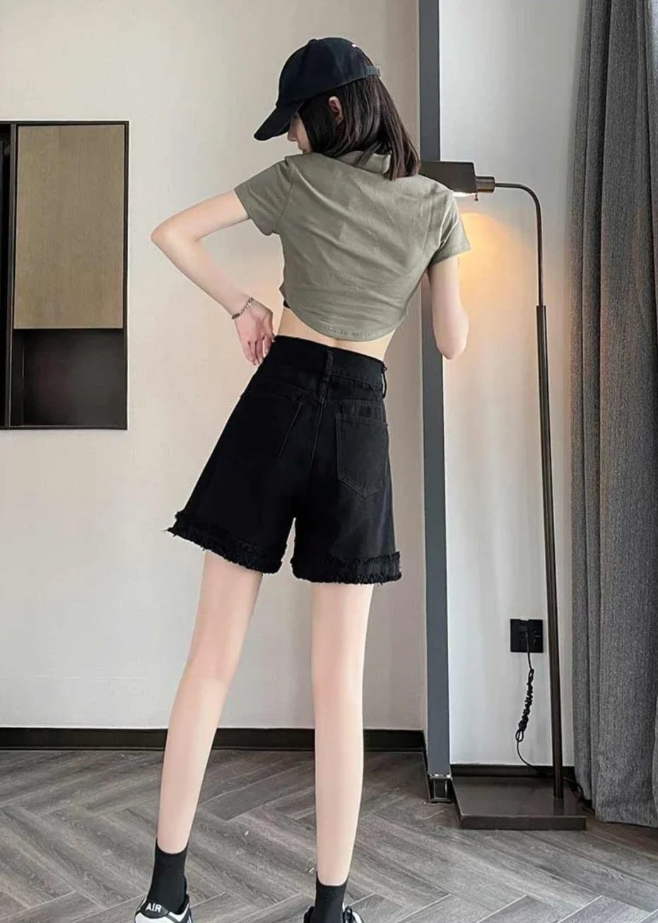 Women's Denim Shorts Baggy Korean Style Loose Wide Female Short Jeans Pants Elegant Kpop Casual Harajuku Fashion Clothing 2024