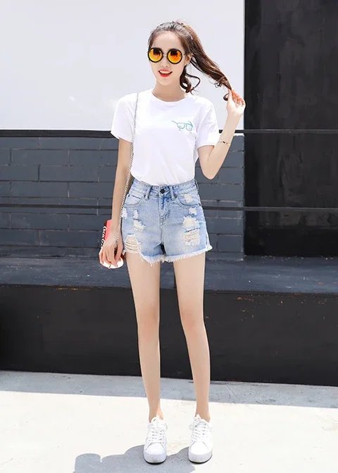 Denim Shorts for Women Micro Mini Short Jean Pants Woman Ripped With Waist Pocket Fashion Clothing 2024 Flowy Hot Casual Elegant