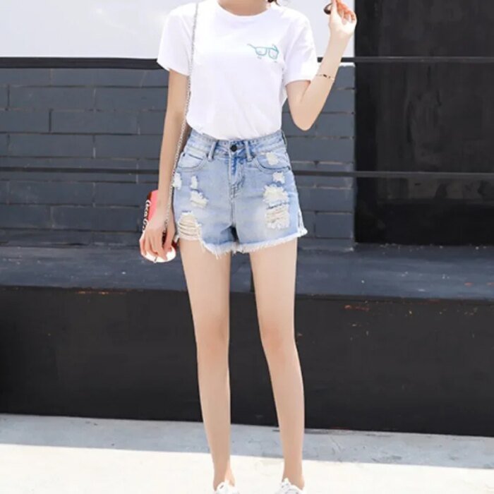 Denim Shorts for Women Micro Mini Short Jean Pants Woman Ripped With Waist Pocket Fashion Clothing 2024 Flowy Hot Casual Elegant - Image 1