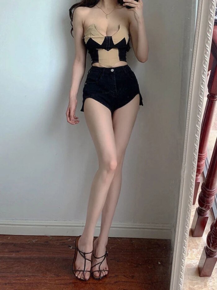 Black Punk Coquette Denim Shorts For Women High Waist Short Jean Pants Woman Sexy Streetwear Offer Aesthetic Hot Cheap A Line V - Image 6