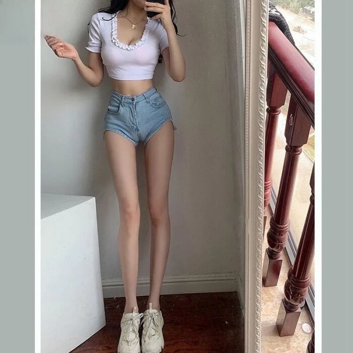 Black Punk Coquette Denim Shorts For Women High Waist Short Jean Pants Woman Sexy Streetwear Offer Aesthetic Hot Cheap A Line V - Image 1