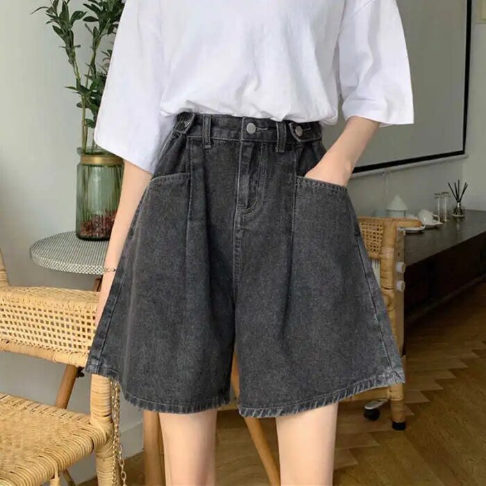 Women High Waist Denim Shorts 2024 Summer Wide Leg Straight Short Pants Vintage Streetwear Thin Female Casual Loose Jeans Shorts - Image 1