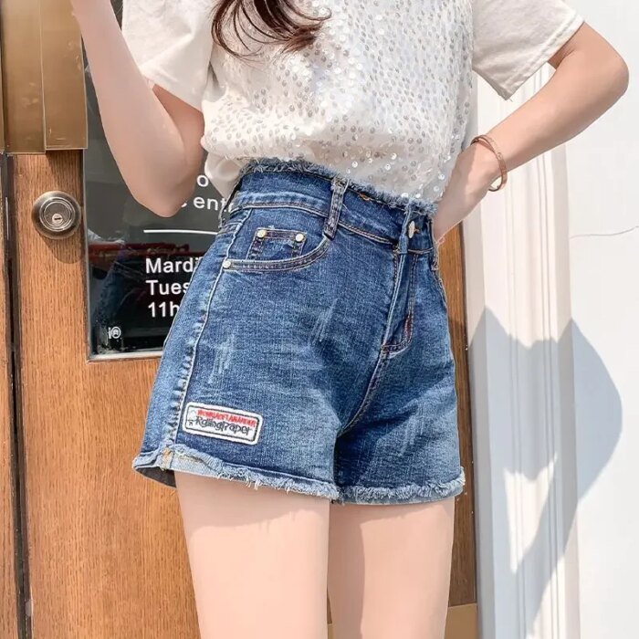 Elasticty Women's Denim Shorts New In Female Short Jeans Pants Wide Flowy Comfy Low Price Kpop Hot Fashion Clothing 2024 XXL XL - Image 3