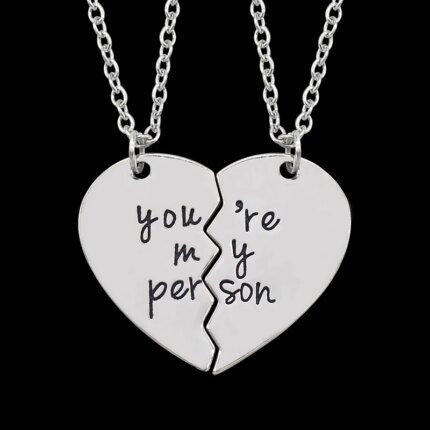 2Pcs You're My Person Necklace for Women Men Fashion Heart Shaped Stitching Choker Friendship Best Friends Valentine's Day Gift