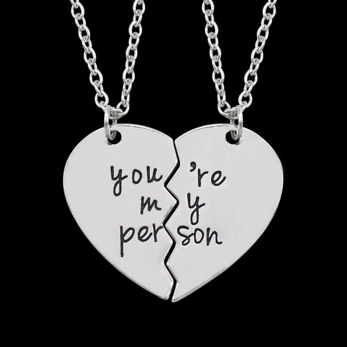 2Pcs You're My Person Necklace for Women Men Fashion Heart Shaped Stitching Choker Friendship Best Friends Valentine's Day Gift - Image 1