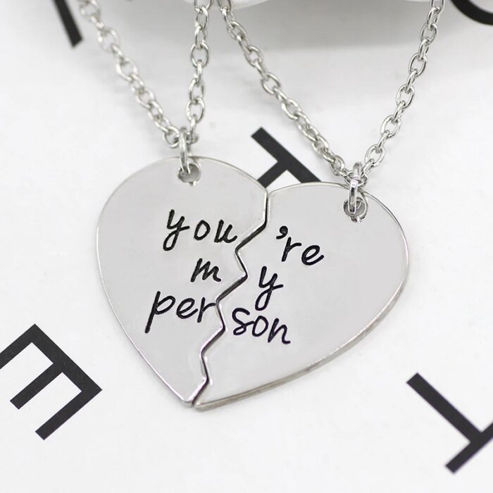 2Pcs You're My Person Necklace for Women Men Fashion Heart Shaped Stitching Choker Friendship Best Friends Valentine's Day Gift - Image 3