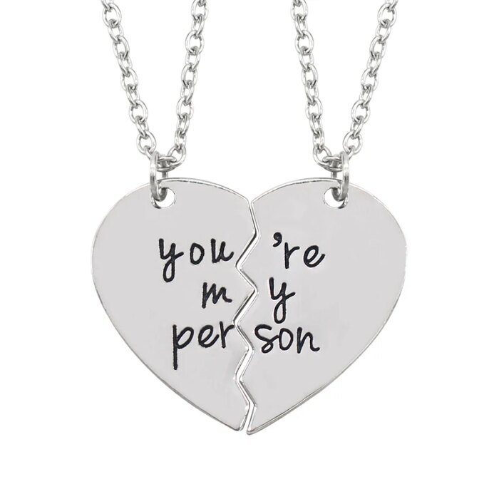 2Pcs You're My Person Necklace for Women Men Fashion Heart Shaped Stitching Choker Friendship Best Friends Valentine's Day Gift - Image 2
