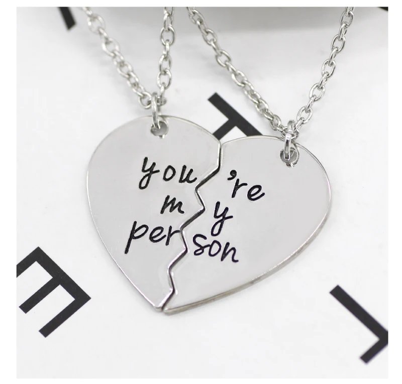 2Pcs You're My Person Necklace for Women Men Fashion Heart Shaped Stitching Choker Friendship Best Friends Valentine's Day Gift 2Pcs You're My Person Necklace for Women Men Fashion Heart Shaped Stitching Choker Friendship Best Friends Valentine's Day Gift
