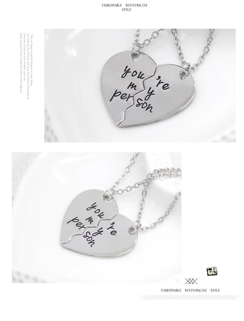 2Pcs You're My Person Necklace for Women Men Fashion Heart Shaped Stitching Choker Friendship Best Friends Valentine's Day Gift 2Pcs You're My Person Necklace for Women Men Fashion Heart Shaped Stitching Choker Friendship Best Friends Valentine's Day Gift