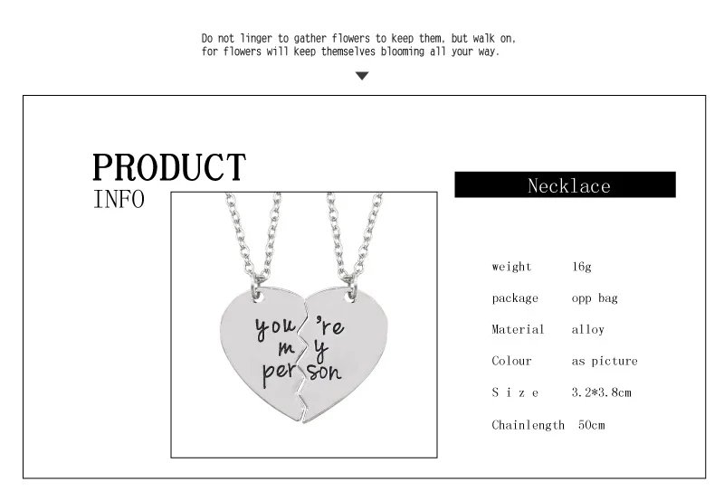 2Pcs You're My Person Necklace for Women Men Fashion Heart Shaped Stitching Choker Friendship Best Friends Valentine's Day Gift 2Pcs You're My Person Necklace for Women Men Fashion Heart Shaped Stitching Choker Friendship Best Friends Valentine's Day Gift