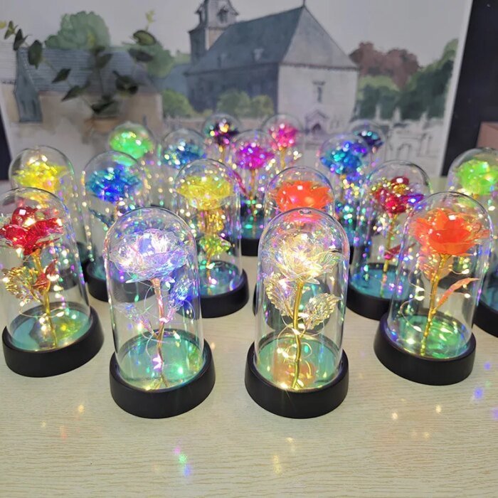 Valentines Day Gift for Girlfriend Eternal Rose LED Light Foil Flower In Glass Cover Mothers Day Wedding favors Bridesmaid Gift - Image 2