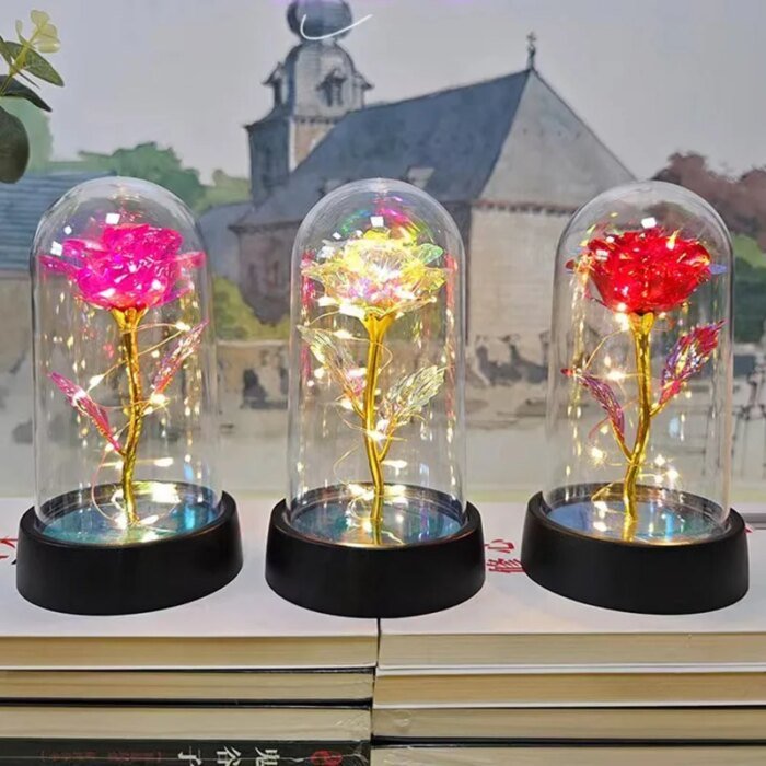 Valentines Day Gift for Girlfriend Eternal Rose LED Light Foil Flower In Glass Cover Mothers Day Wedding favors Bridesmaid Gift - Image 1