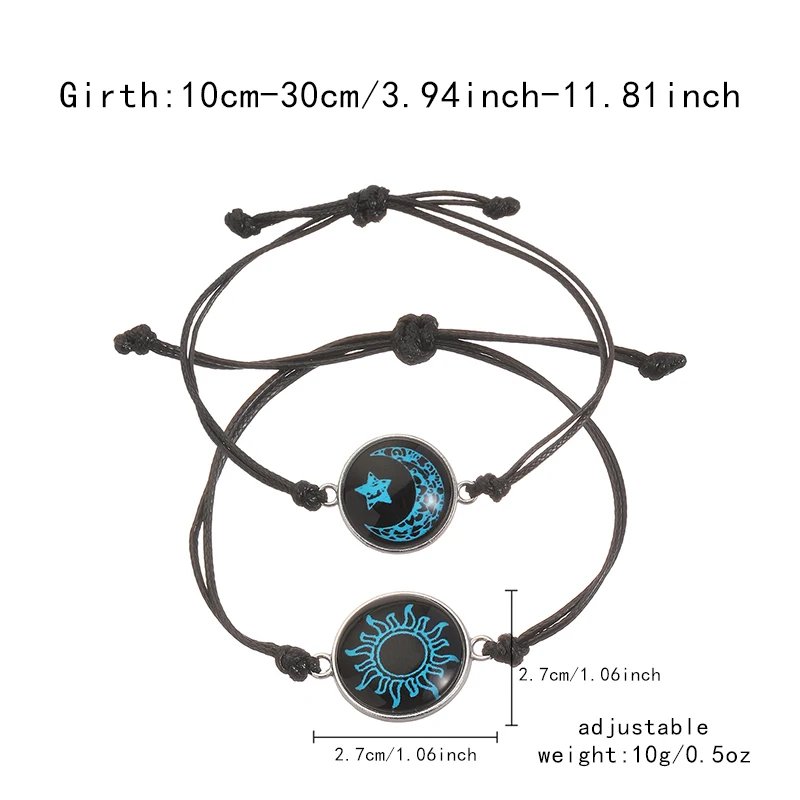 Romantic Luminous Sun Moon Couple Bracelets for Women Men Handmade Braided Rope Matching Bracelet Valentine's Day Jewelry Gifts