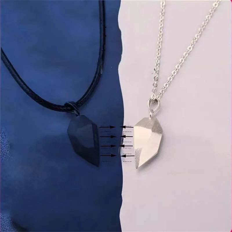 2pcs Magnetic Couple Necklaces For Lovers Gothic Punk Heart Pendant Necklace Dating Boy Girl Friend Jewelry Valentine's Day Gift