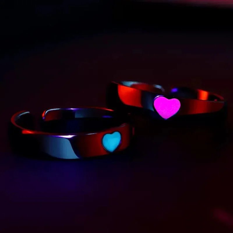 New Luminous Ring Creative Glowing in The Dark Adjustable Couple Ring Women Men Heart Rings Valentine's Day Jewelry Gifts