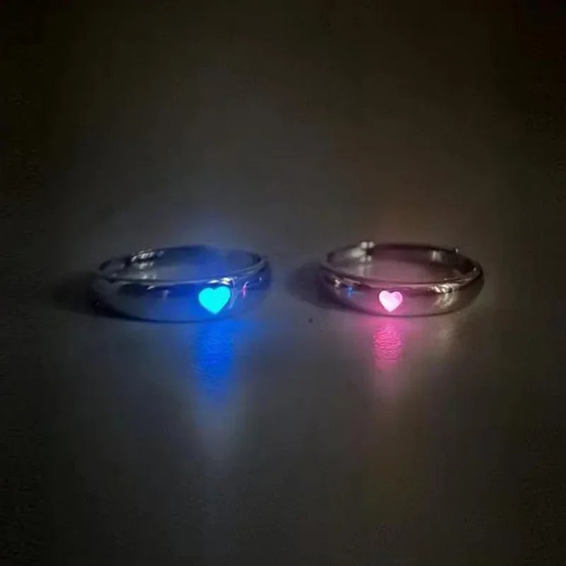 New Luminous Ring Creative Glowing in The Dark Adjustable Couple Ring Women Men Heart Rings Valentine's Day Jewelry Gifts