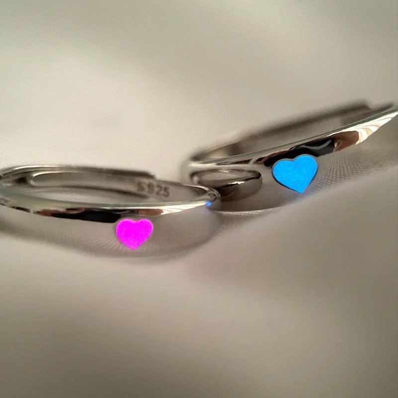 New Luminous Ring Creative Glowing in The Dark Adjustable Couple Ring Women Men Heart Rings Valentine's Day Jewelry Gifts