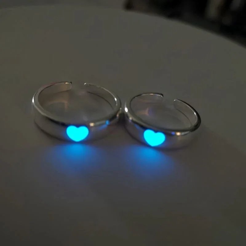 New Luminous Ring Creative Glowing in The Dark Adjustable Couple Ring Women Men Heart Rings Valentine's Day Jewelry Gifts