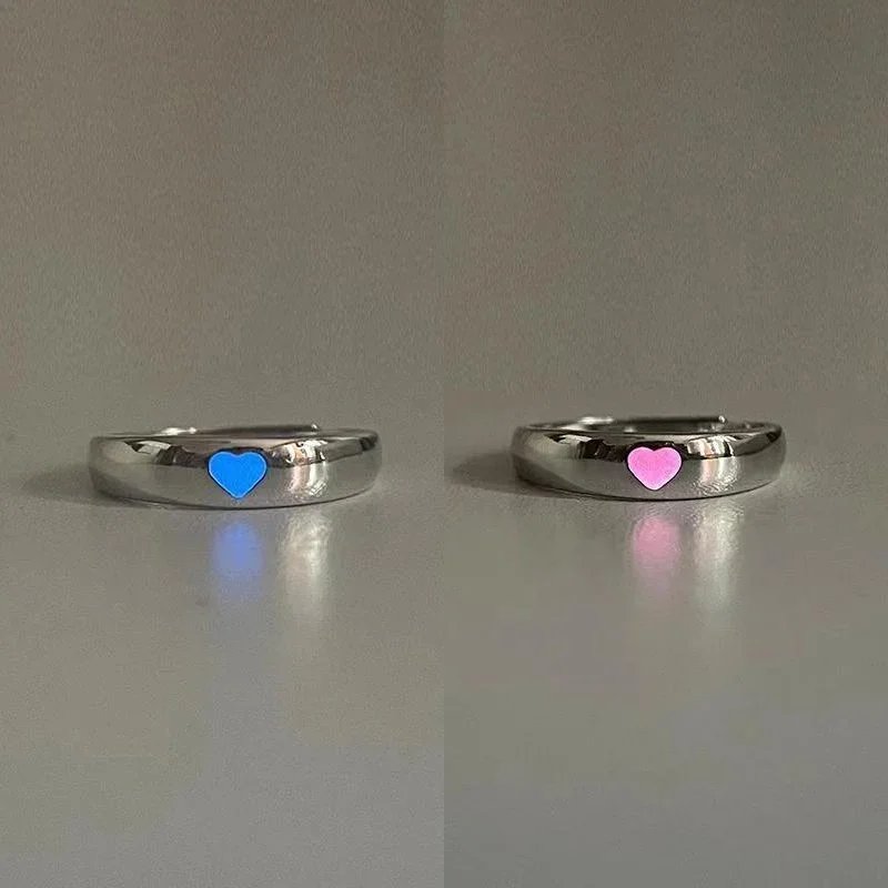 New Luminous Ring Creative Glowing in The Dark Adjustable Couple Ring Women Men Heart Rings Valentine's Day Jewelry Gifts