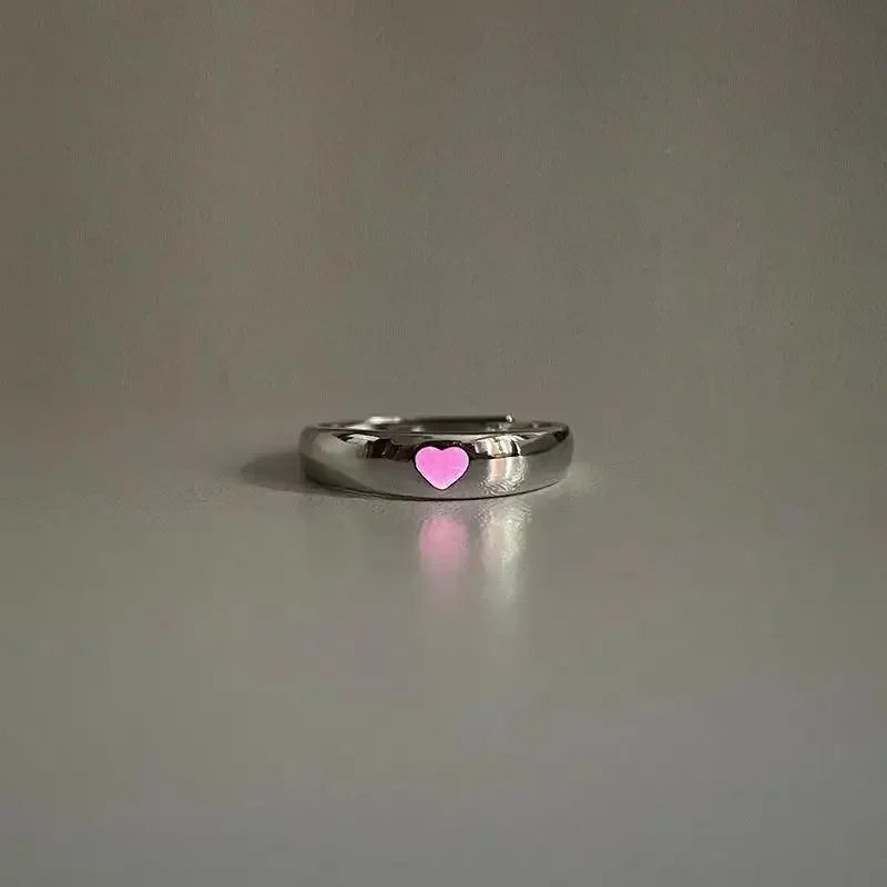 New Luminous Ring Creative Glowing in The Dark Adjustable Couple Ring Women Men Heart Rings Valentine's Day Jewelry Gifts