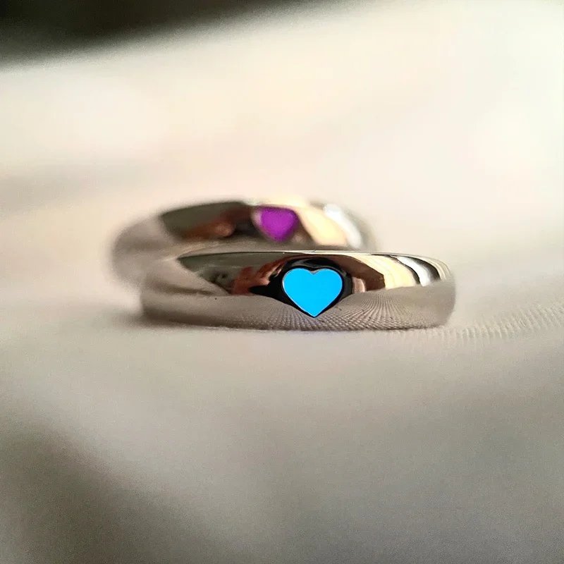 New Luminous Ring Creative Glowing in The Dark Adjustable Couple Ring Women Men Heart Rings Valentine's Day Jewelry Gifts