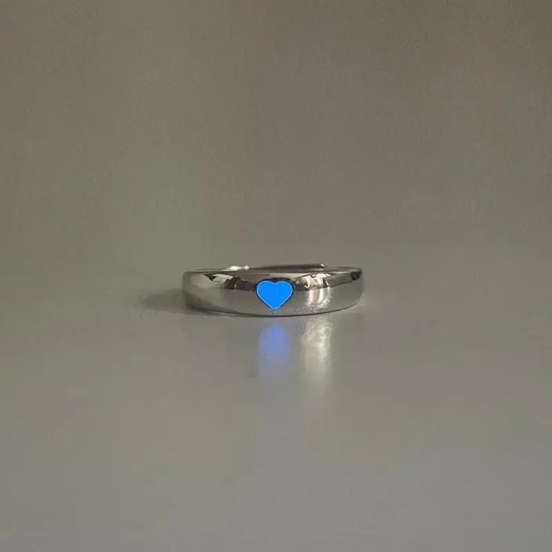 New Luminous Ring Creative Glowing in The Dark Adjustable Couple Ring Women Men Heart Rings Valentine's Day Jewelry Gifts