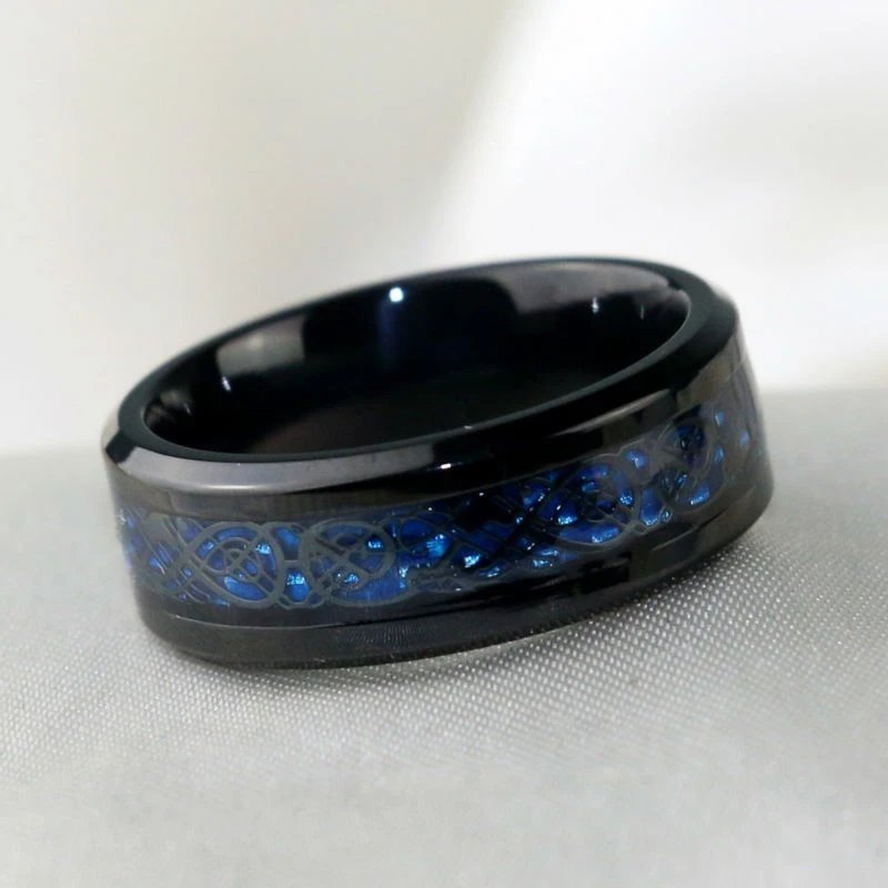 Charm Couple Ring Men's Stainless Steel Celtic Dragon Ring Blue Zircon Women's Ring Sets Valentine's Day Wedding Band Jewelry Charm Couple Ring Men's Stainless Steel Celtic Dragon Ring Blue Zircon Women's Ring Sets Valentine's Day Wedding Band Jewelry