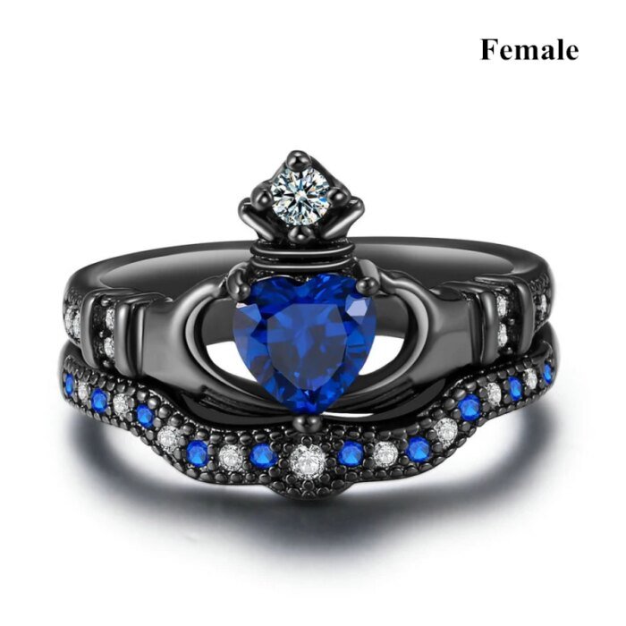 Charm Couple Ring Men's Stainless Steel Celtic Dragon Ring Blue Zircon Women's Ring Sets Valentine's Day Wedding Band Jewelry - Image 2
