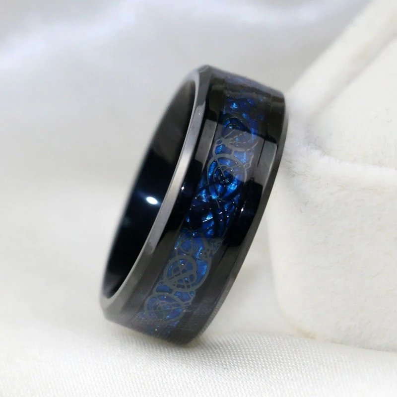 Charm Couple Ring Men's Stainless Steel Celtic Dragon Ring Blue Zircon Women's Ring Sets Valentine's Day Wedding Band Jewelry Charm Couple Ring Men's Stainless Steel Celtic Dragon Ring Blue Zircon Women's Ring Sets Valentine's Day Wedding Band Jewelry