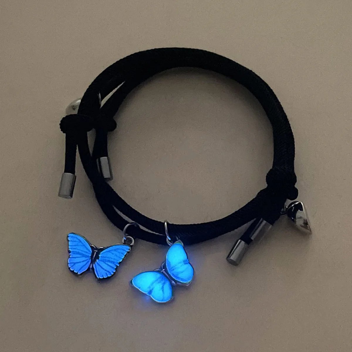 Cute Butterfly Luminous Bracelet For Women Couple Lover Black Rope Magnet Heart Matching Friendship Jewelry Valentine's Day Gift
